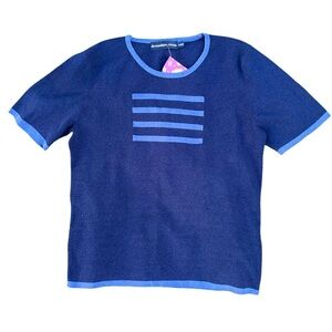 Navy Blue Tee with Light Blue Striped Graphic